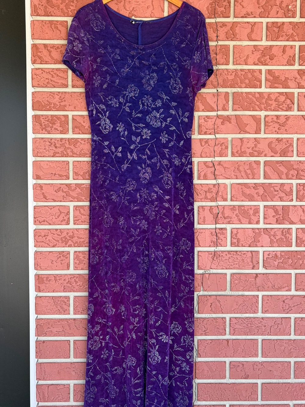 Purple Floral Short-Sleeve Maxi Dress